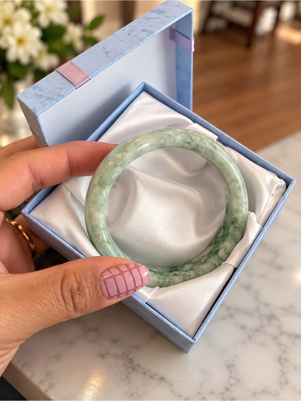 Natural Green Stone Feng Shui Bangle